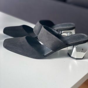ASOS BLACK SUEDE MULES WITH CHROME HEEL - WORN ONCE